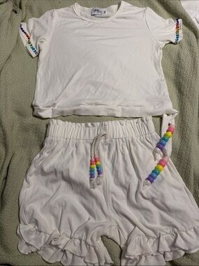 Lola + The Boys Cream Ribbed Two-Piece Set with Rainbow Beads